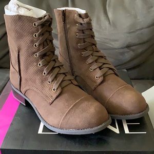Brown suede combat boots